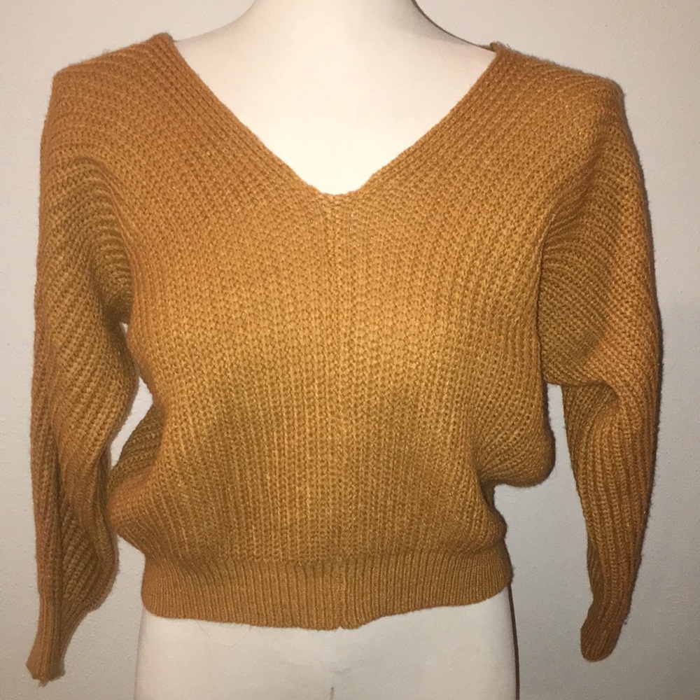 NEW Mustard Yellow Gold V Neck Knit Sweater Size S